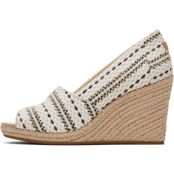 Toms Womens Michelle Espadrille Creme & Black Wedge Sandals Sz 9 Woven Pattern - Picture 3 of 6